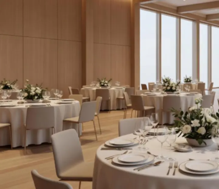 Elegancki bankiet firmowy z dopracowaną scenografią świetlną przygotowany przez NAXSOL ENTERPRISES LTD.
